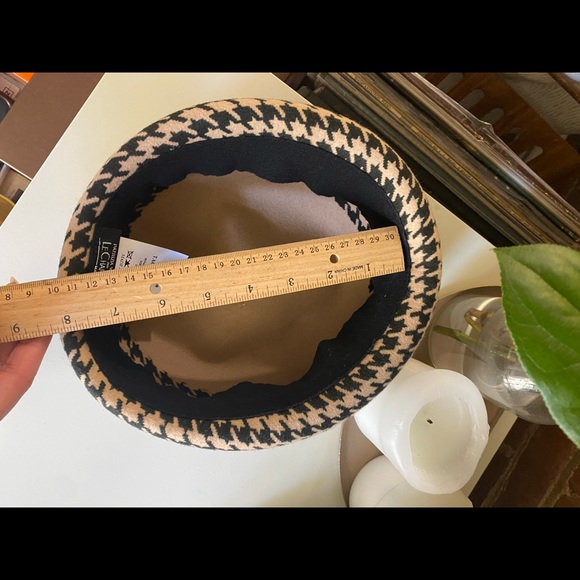 Made in Japan- Le Chapeau 100% wool houndstooth Baret hat with rabbit fur top - Picture 8 of 10